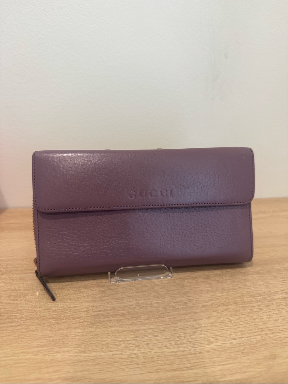 Gucci Mauve Leather Flap & Zip Wallet